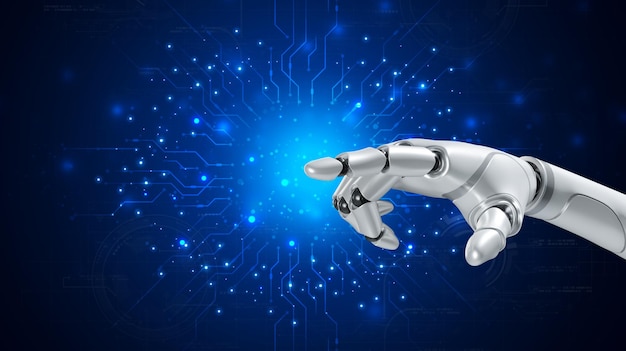 Los robots son asistentes para proporcionar acceso al crecimiento de datos de negocios en la red en línea Aplicación de robot y conexión global AI Inteligencia artificial