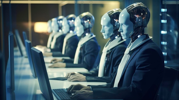 Robots de telepresencia tecnología avanzada comunicación remota innovadora presencia virtual colaboración futurista creada con tecnología de IA generativa