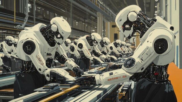 Robots trabajando en la línea de ensamblaje
