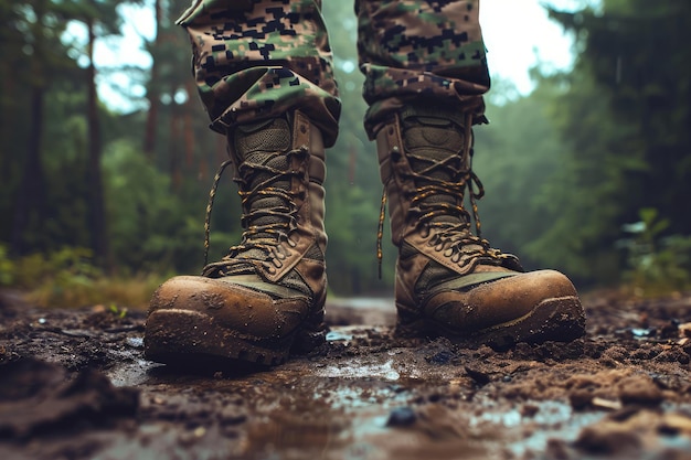 Las robustas botas del ejército sucias al aire libre Generate Ai