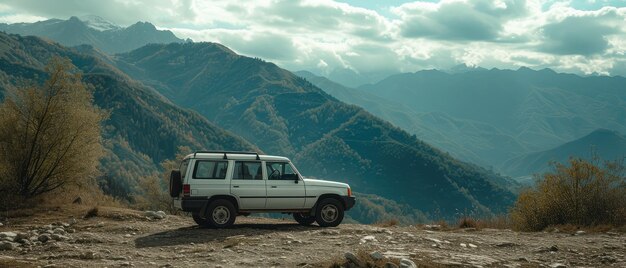 Robuster 4x4 SUV auf Berggelände in der Dämmerung