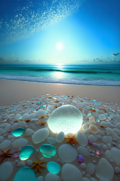 Roca blanca sentada en la cima de una playa al lado del océano generativo ai