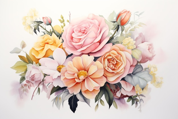 Roca de bodas de estilo acuarela floral pastel aislado y editable Colores suaves Flores y hojas