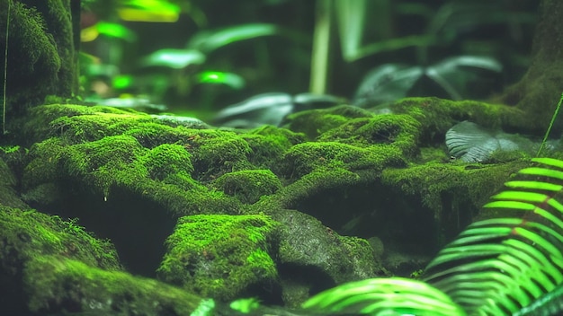 Una roca cubierta de musgo en la selva