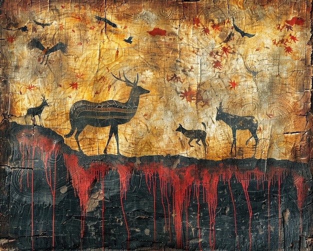 Roca desgastada adornada con pinturas prehistóricas