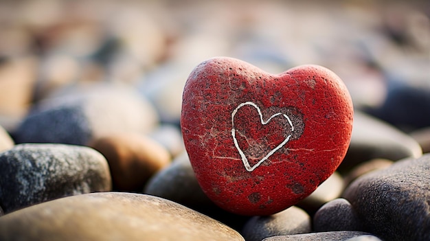 Una roca en forma de corazón con amor pintado.