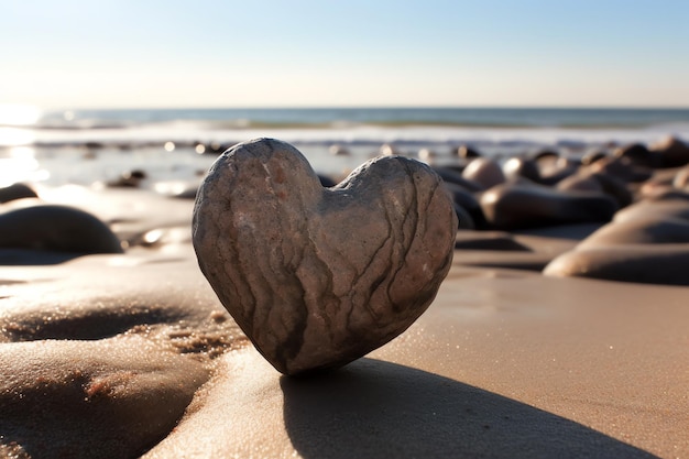 Una roca en forma de corazón en una playa