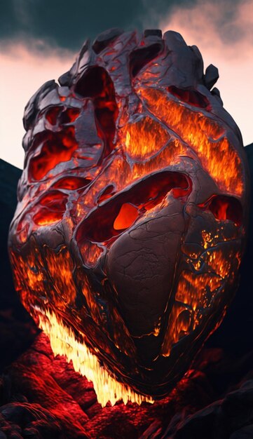 Foto una roca de lava está ardiendo en forma de volcán.