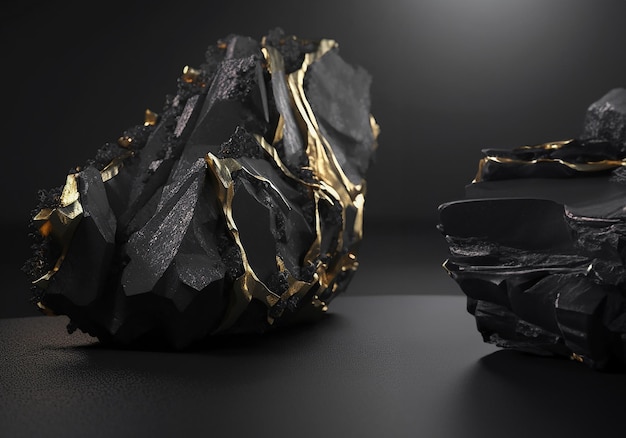 roca negra y dorada con fondo de naturaleza negra