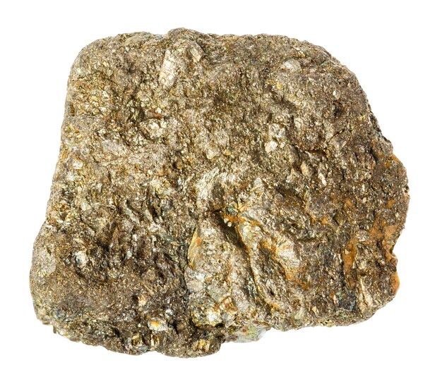 Foto roca de pirita áspera aislada en blanco