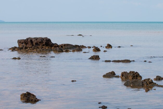 Roca en la playa tropical