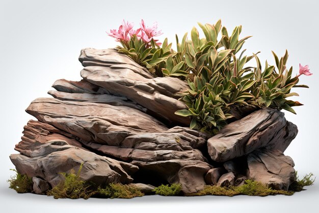 Roca recortada rodeada de plantas