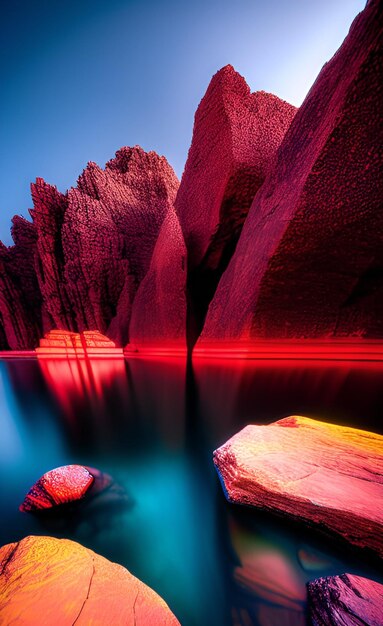 Una roca roja en el agua con la palabra roca en ella