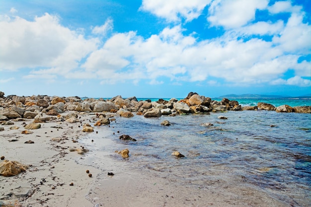 Rocas amarillas junto a la orilla en la playa de Maria Pia Alghero