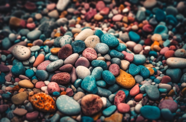 Rocas de colores sobre fondo de grava de piedra para la venta