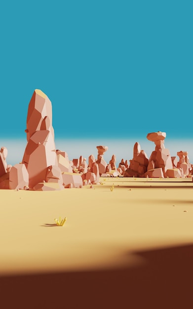 Rocas de dibujos animados con representación 3d del desierto de arena