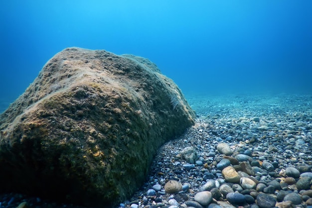 Rocas y guijarros submarinos en el fondo marino