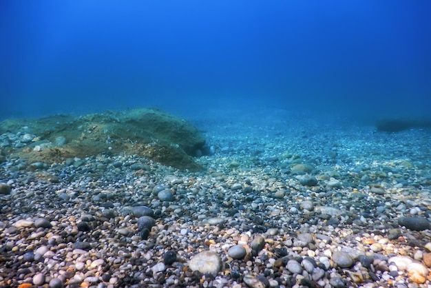 Rocas y guijarros submarinos en el fondo marino