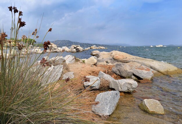 Rocas junto al mar en la costa de Porto Vecchio en Córcega - Francia