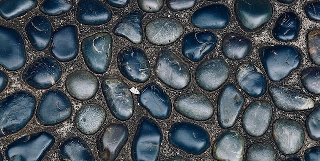 Rocas negras en una acera