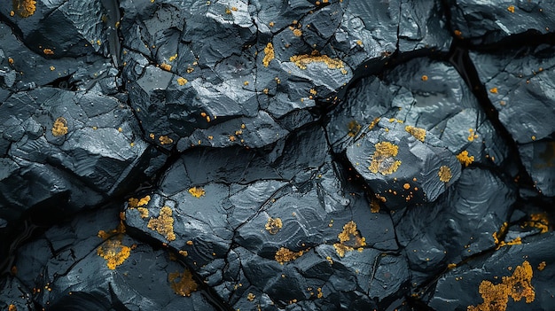 Rocas oscuras con textura de musgo verde oscuro y dorado