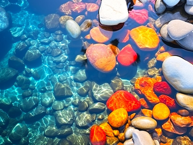 Las rocas en el río sumergidas en agua clara