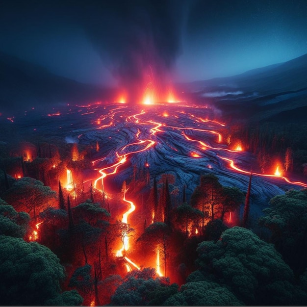 Foto rocha de lava e floresta