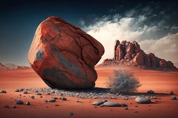 Rocha de pedra no deserto com formações rochosas vermelhas projetando-se do solo criado com ai generativo