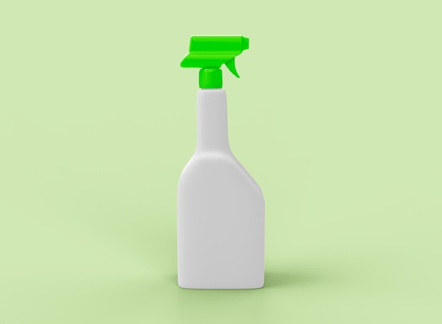 Foto rocíe la botella plástica del limpiador de la pistola en fondo verde. representación 3d