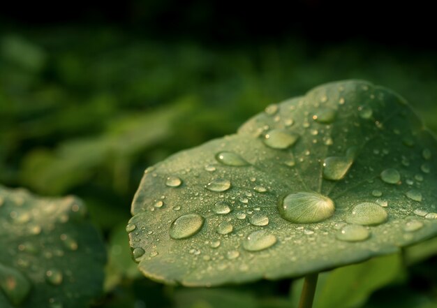 Rocío en Centella asiatica después de la lluvia