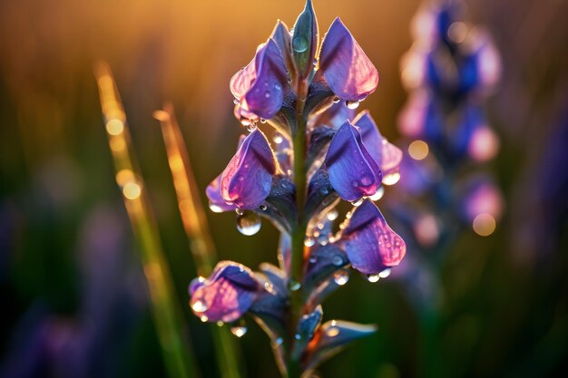 Rocío de la mañana en las flores florecientes