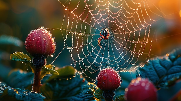 El rocío de la mañana en una telaraña