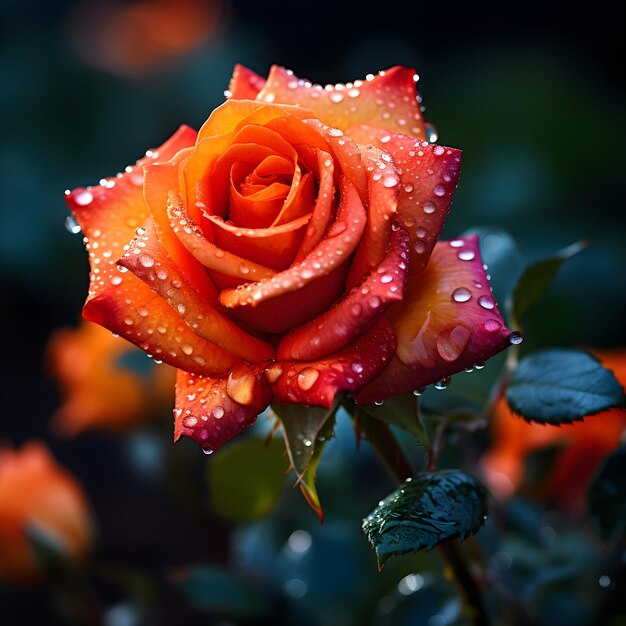 El rocío matinal en el pétalo de la rosa La suave caricia de la naturaleza en la luz temprana