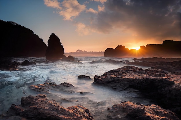 Rock in the Beach and Sea bei sonnigem Wetter