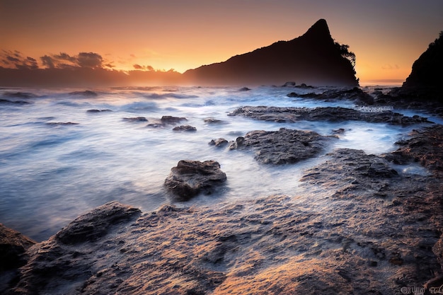 Rock in the Beach and Sea bei sonnigem Wetter