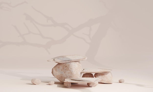 Rock-Podium auf erdfarbenem Hintergrund für die Produktpräsentation Natürliche Schönheit Sockel Entspannung und Gesundheit 3D-Illustrationx9