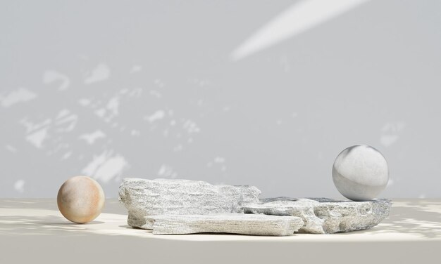 Rock-Podium für die Produktpräsentation Natürliche Schönheit Sockel Entspannung und Gesundheit 3D-Illustration