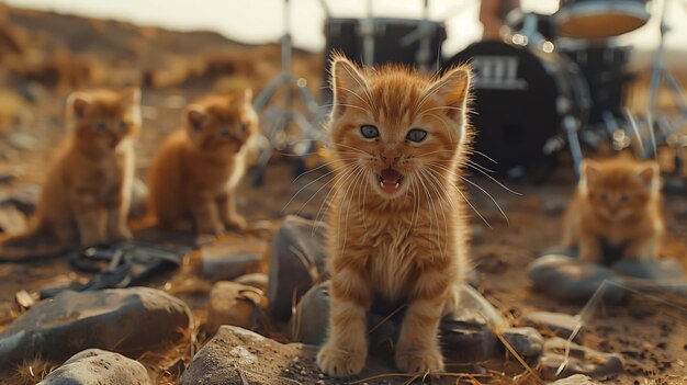 Rockband von Katzen Katzen singen Generative KI