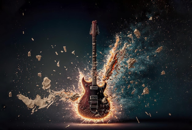 Rocke ab mit diesem lodernden explosiven Gitarrenfeuer und rauchigen Strums Generative AI