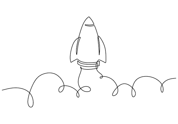 Rocket One Line Drawing Kontinuierliches handgezeichnetes Sportthema-Objekt