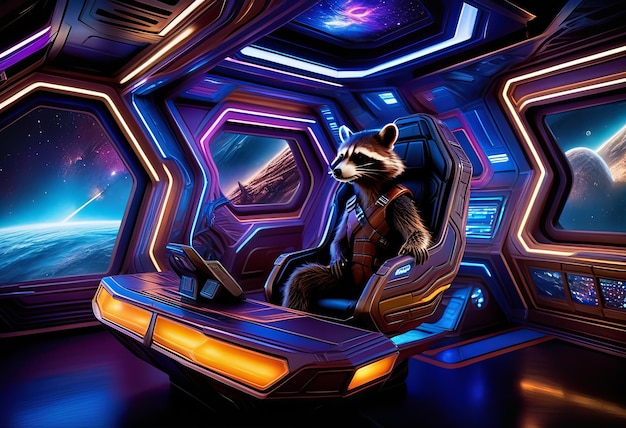 Foto rocket raccoon e groot soar em aventura espacial 3d