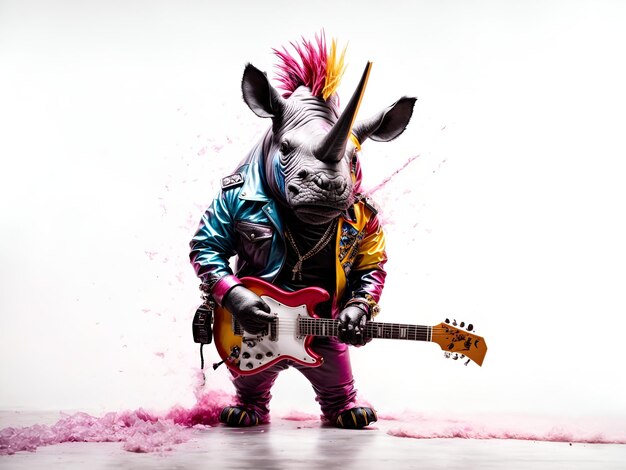 Foto rockstar rhino tocando uma guitarra elétrica