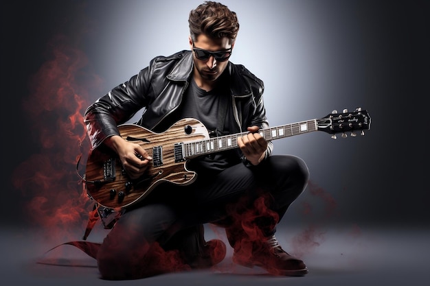 Rockstar tocando con una guitarra Generative Ai