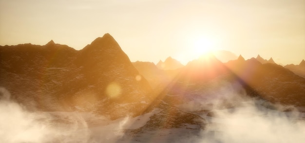 Foto rocky mountain peaks während des goldenen sonnenunterganghimmels