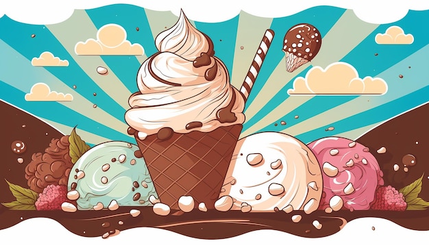 Rocky Road Summer Background mit Rocky Road Ice Cream Generative AI