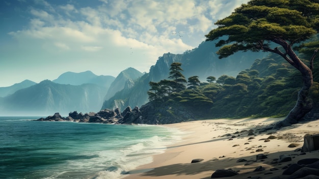 Rocky Tropical Island Un paisaje de playa inspirado en Vray Tracing y Terragen