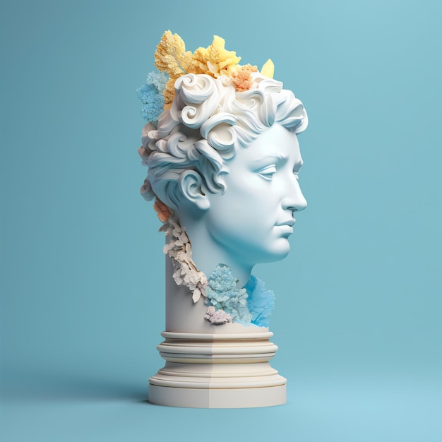 Rococó Reverie Delicada ilustración 3D de una columna de piedra con cabeza humana