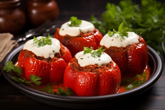 Foto rocoto relleno pimientos rojos picantes rellenados con queso derretido