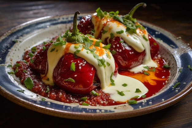 Rocoto relleno pimientos rojos picantes rellenados con queso derretido