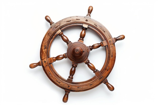 Roda de navio de madeira em fundo branco